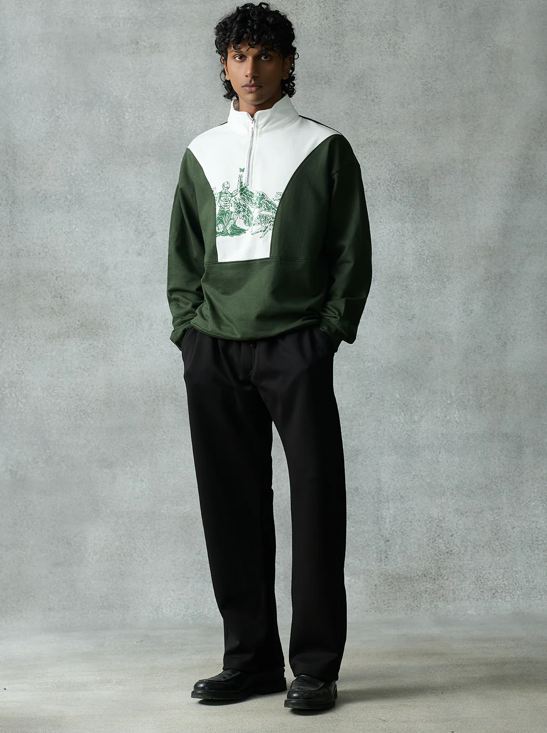 Patchwork Sweatshirt - Forest Green - Image 2