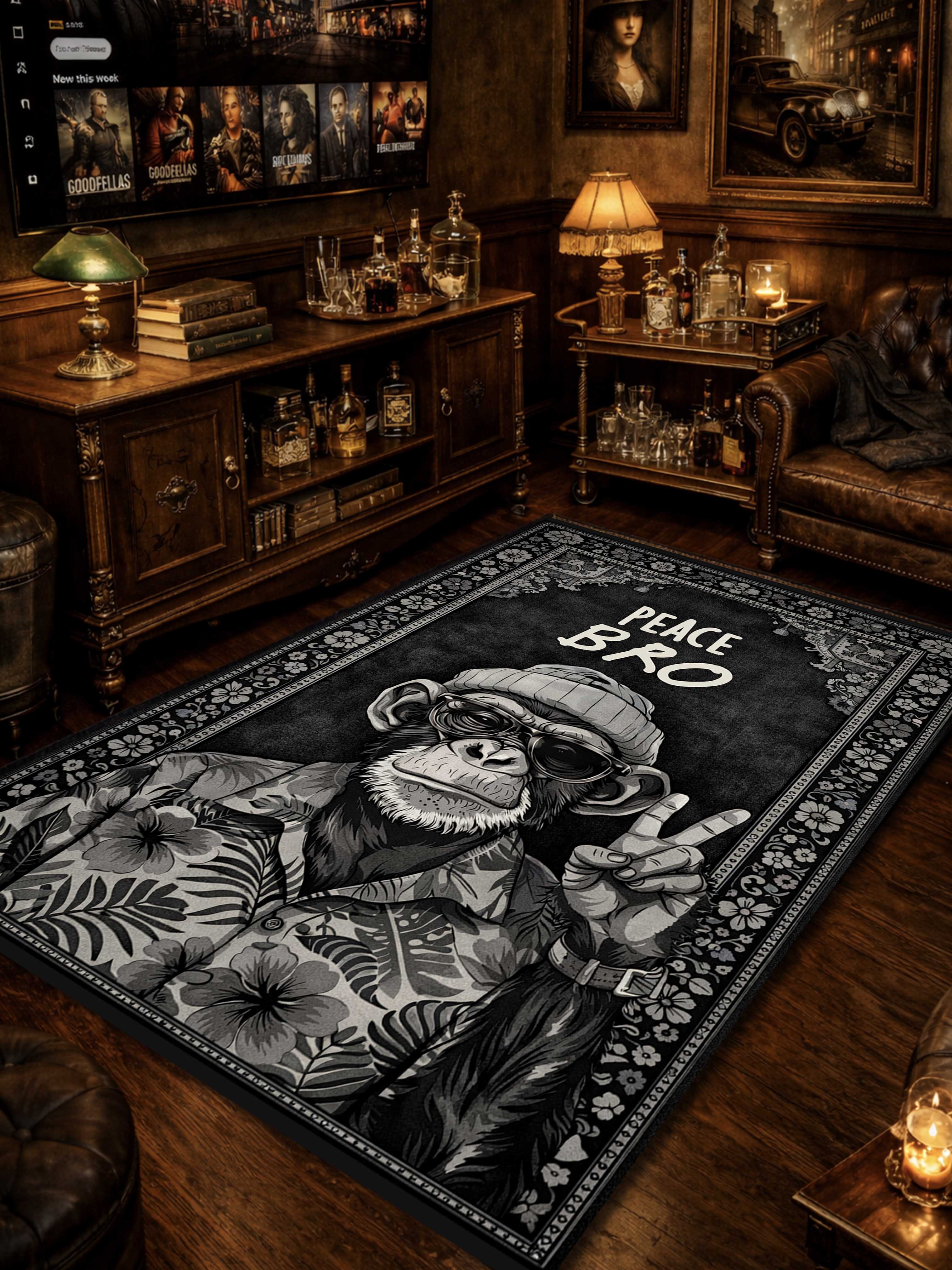 Peace Monkey Traditional Washable Custom Rug - Image 2
