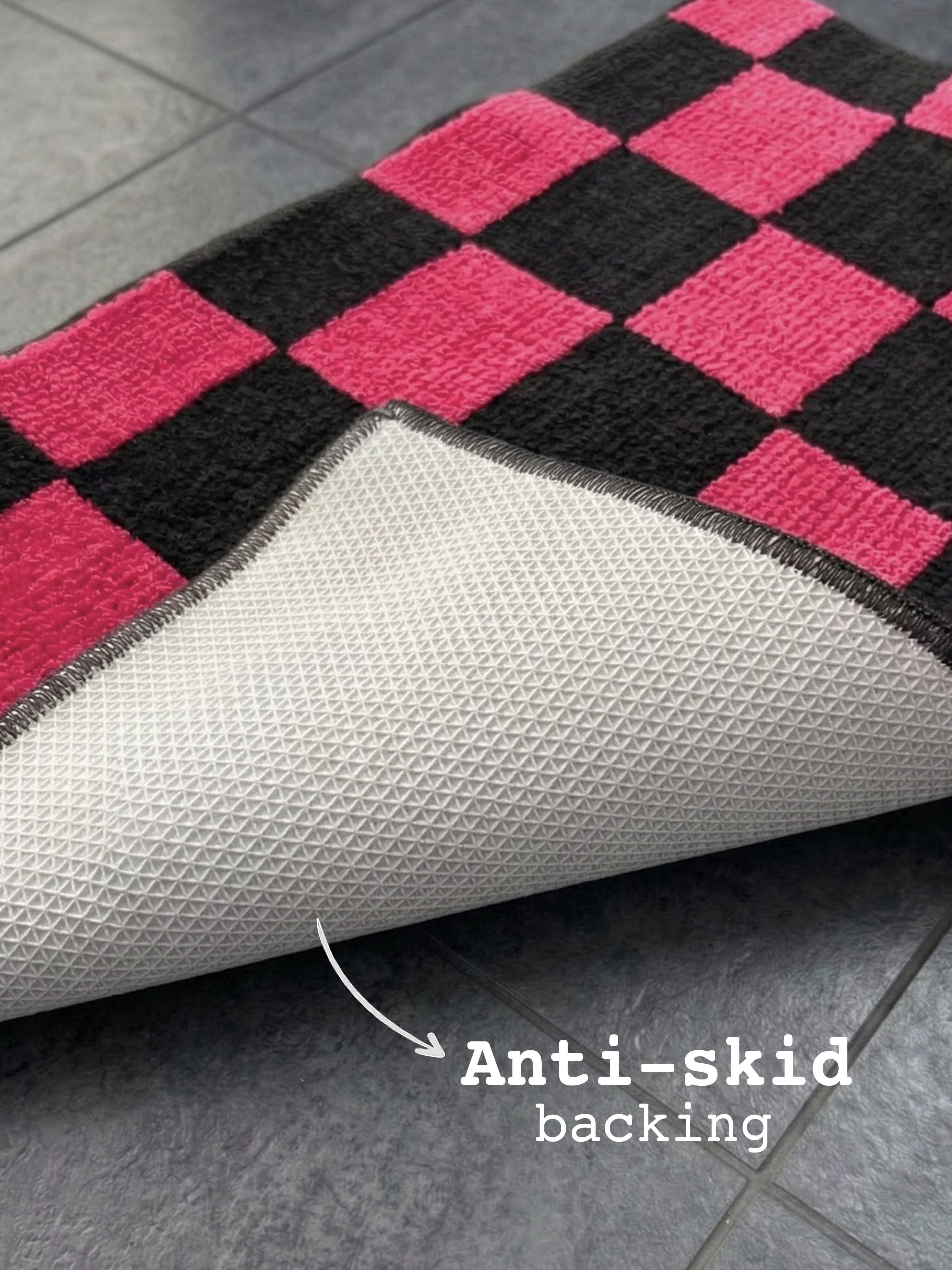 Pink & Black Check Bath Custom Mat - Image 2