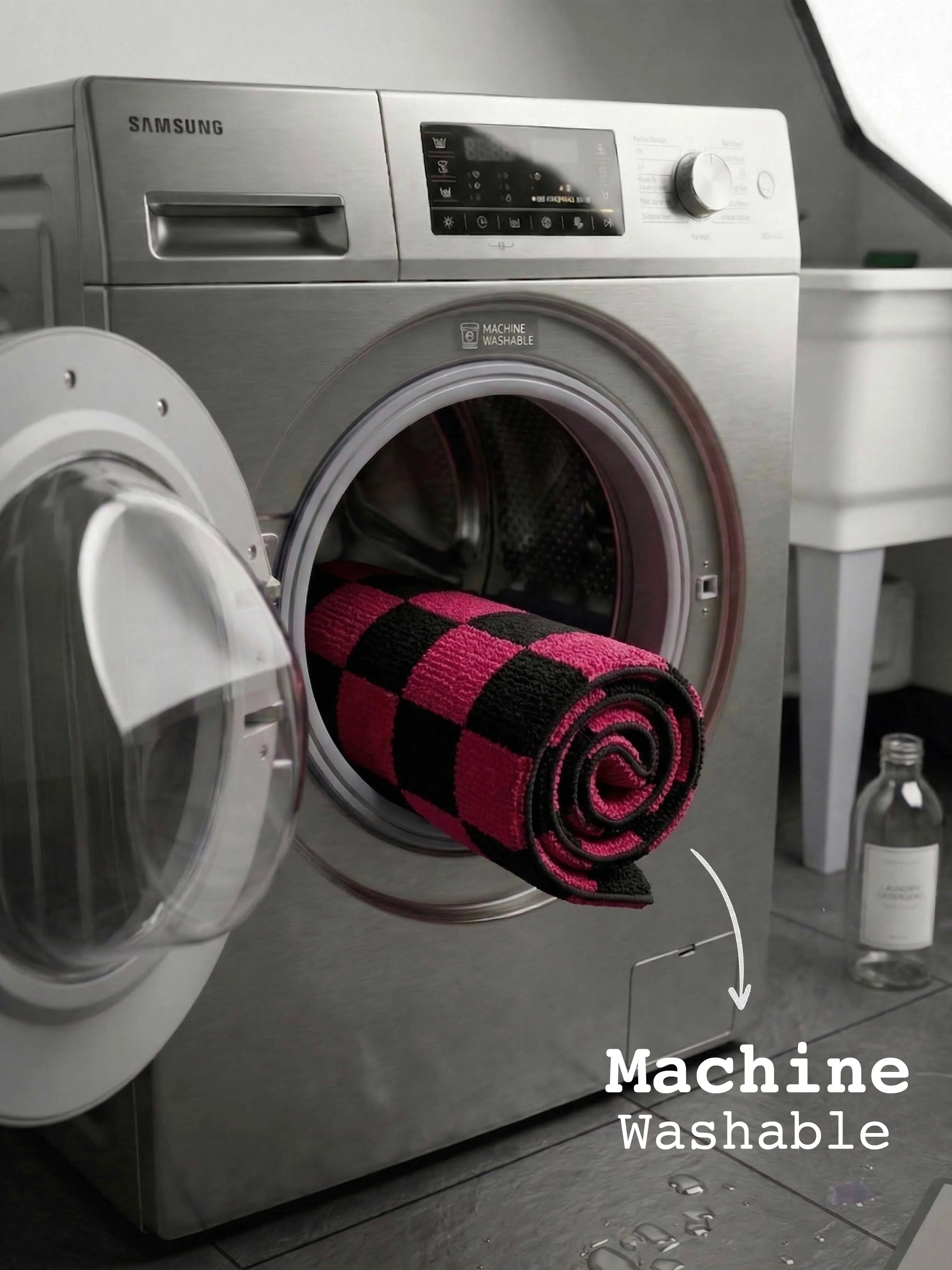 Pink & Black Check Bath Custom Mat - Image 3