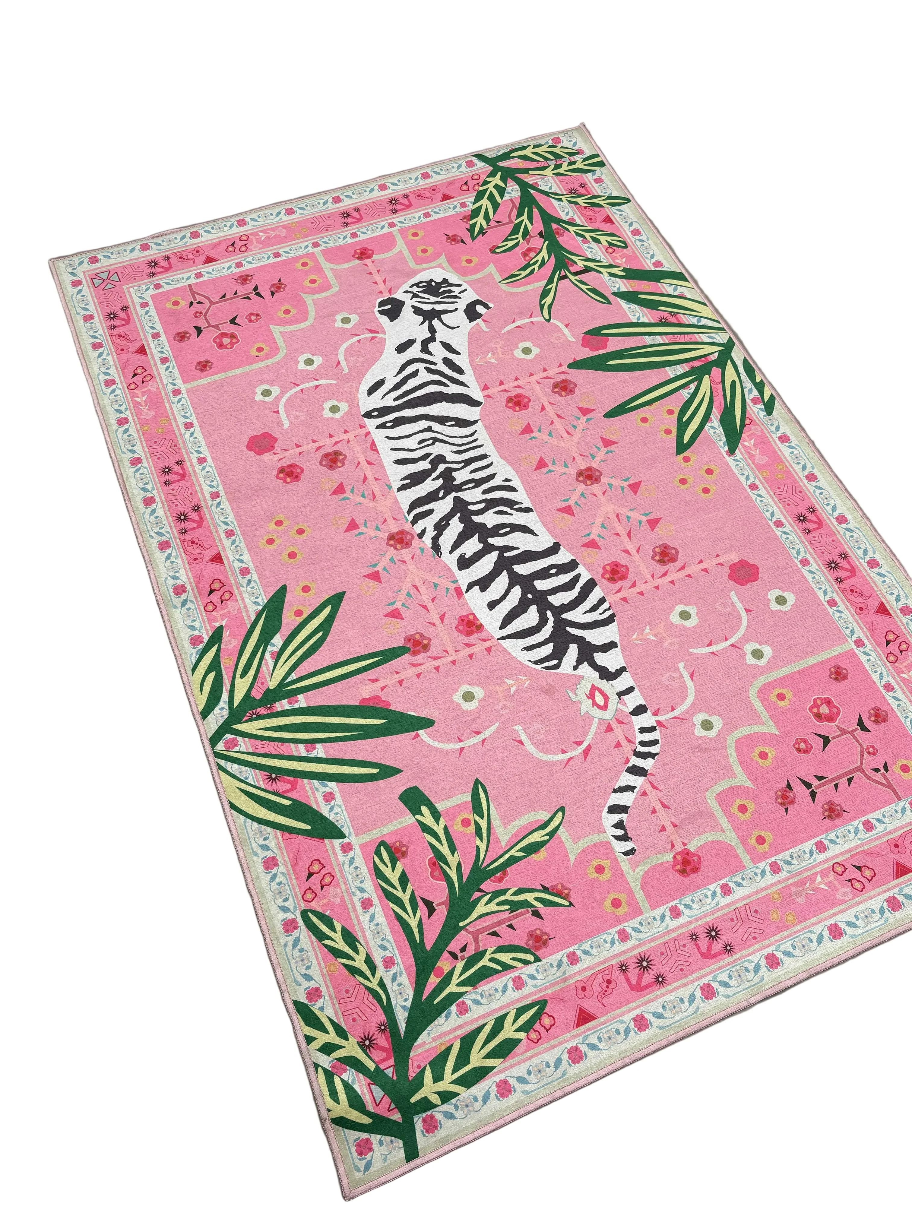 Pink tiger jungle design Washable Custom Rug