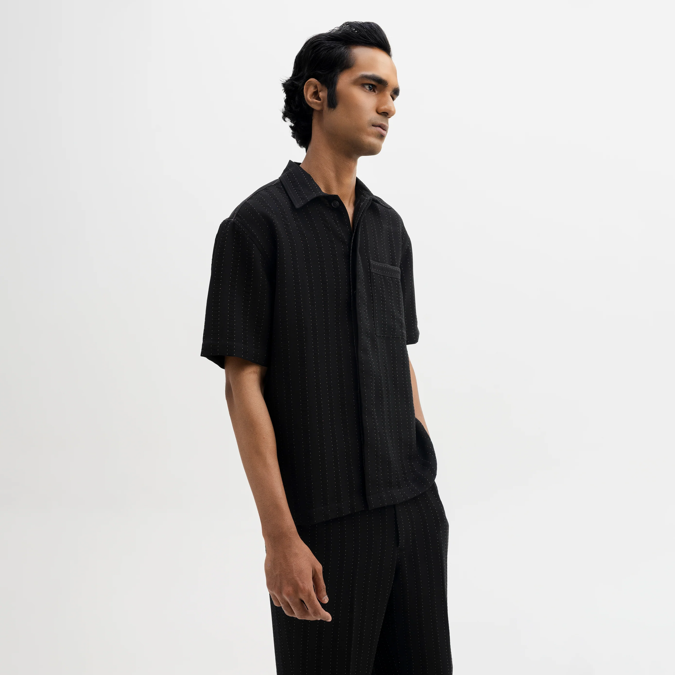 PINSTRIPE CUBAN SHIRT- JET BLACK - Image 2
