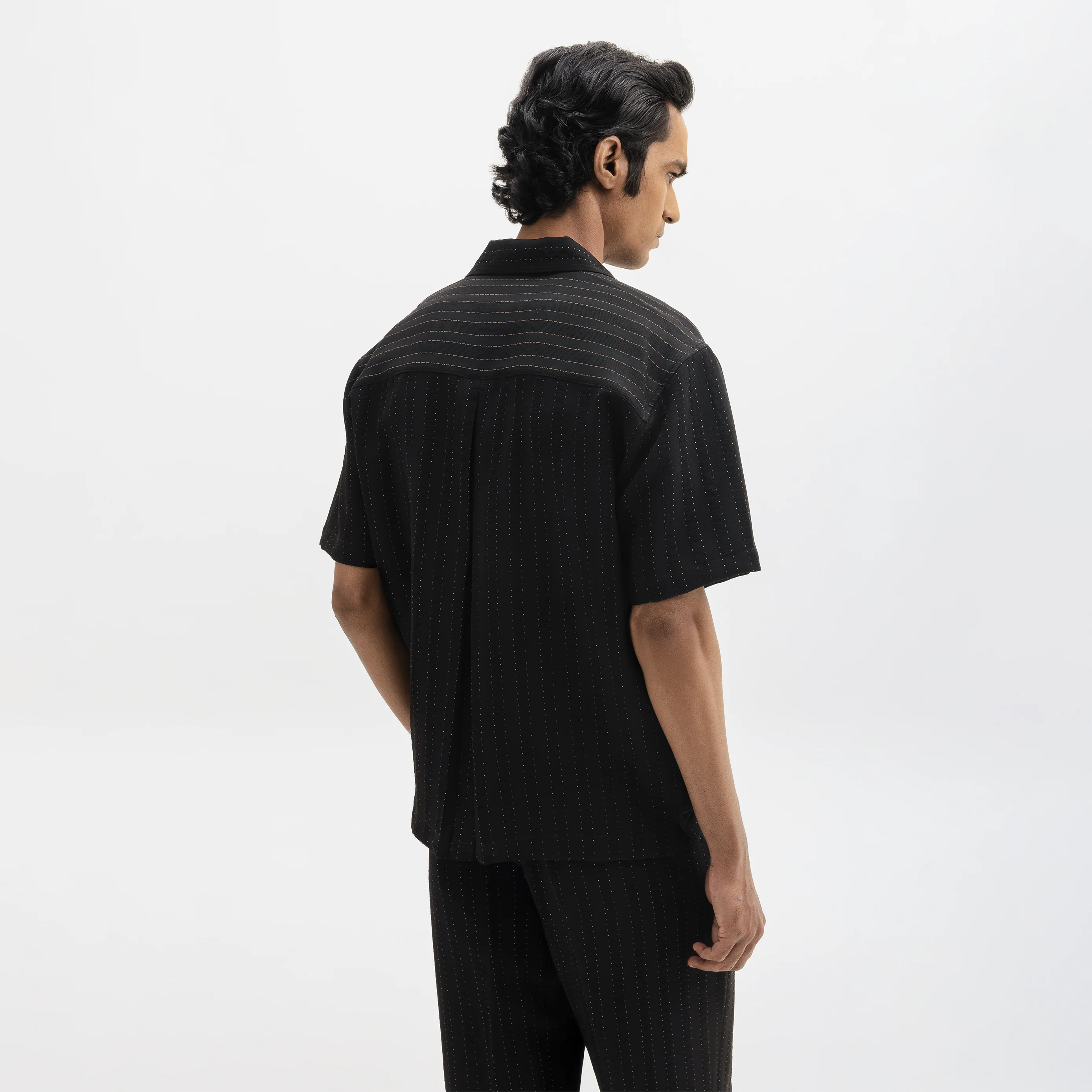 PINSTRIPE CUBAN SHIRT- JET BLACK - Image 4