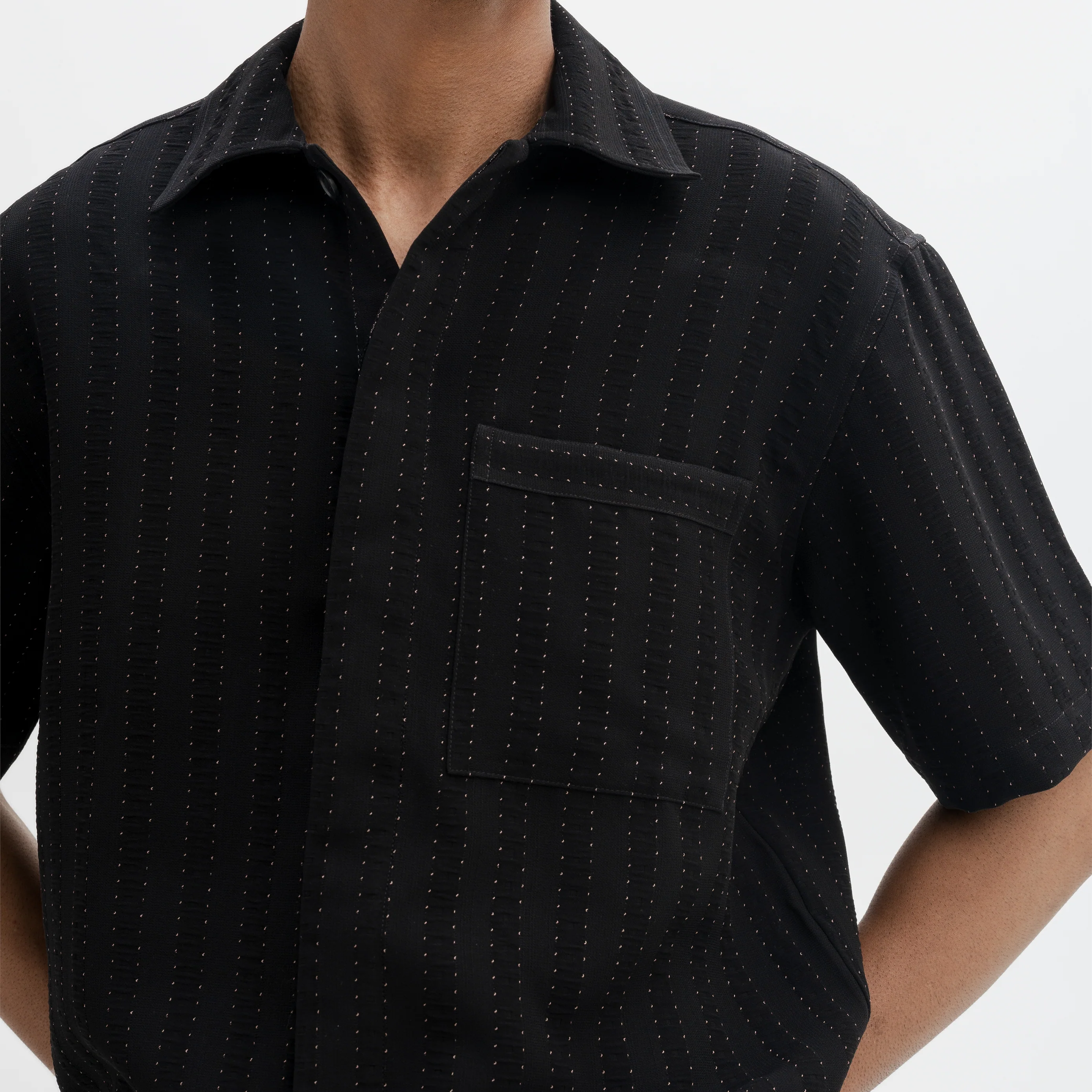 PINSTRIPE CUBAN SHIRT- JET BLACK - Image 5