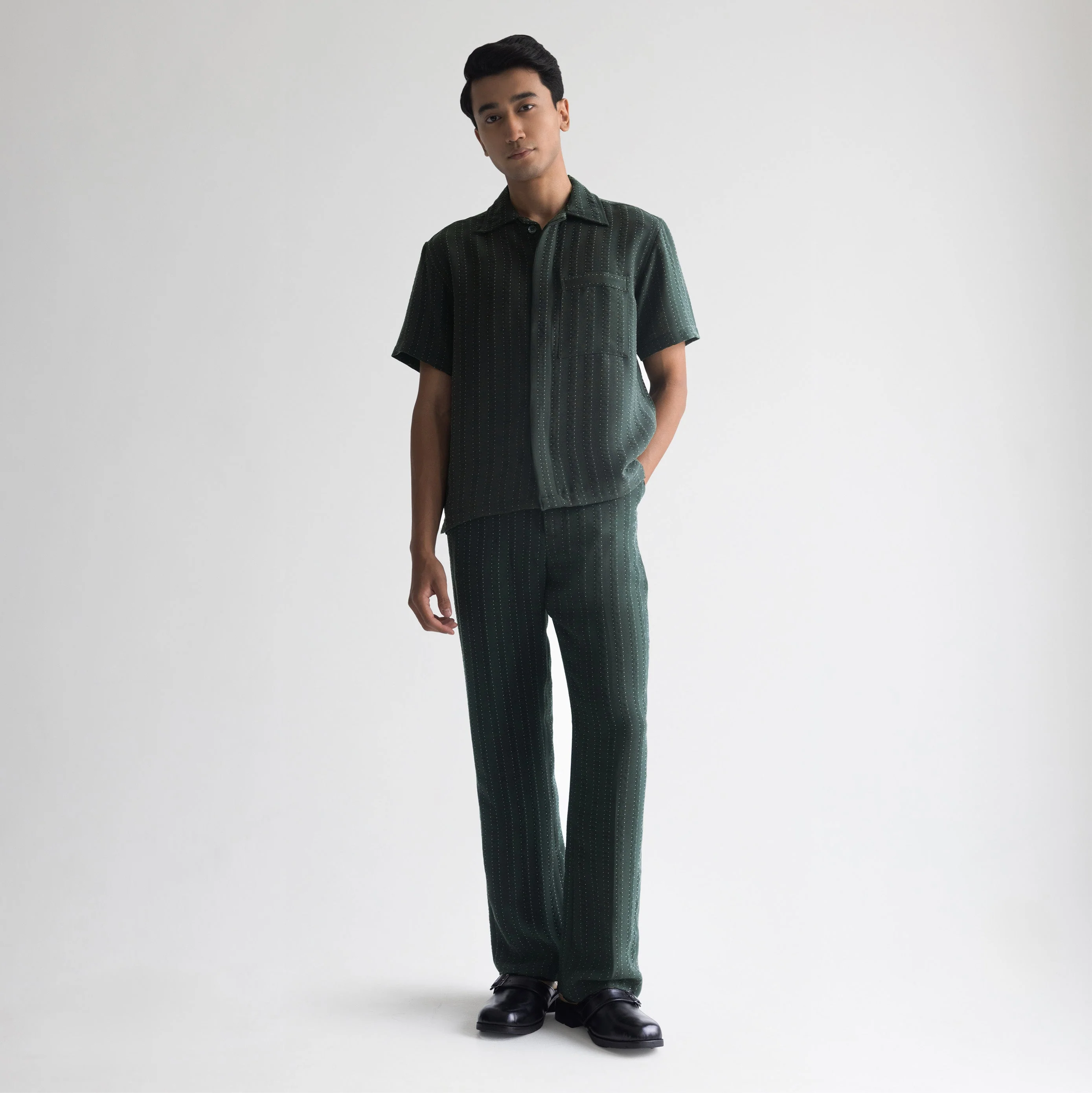 PINSTRIPE YAMAZAKI PANTS - FOREST GREEN - Image 2