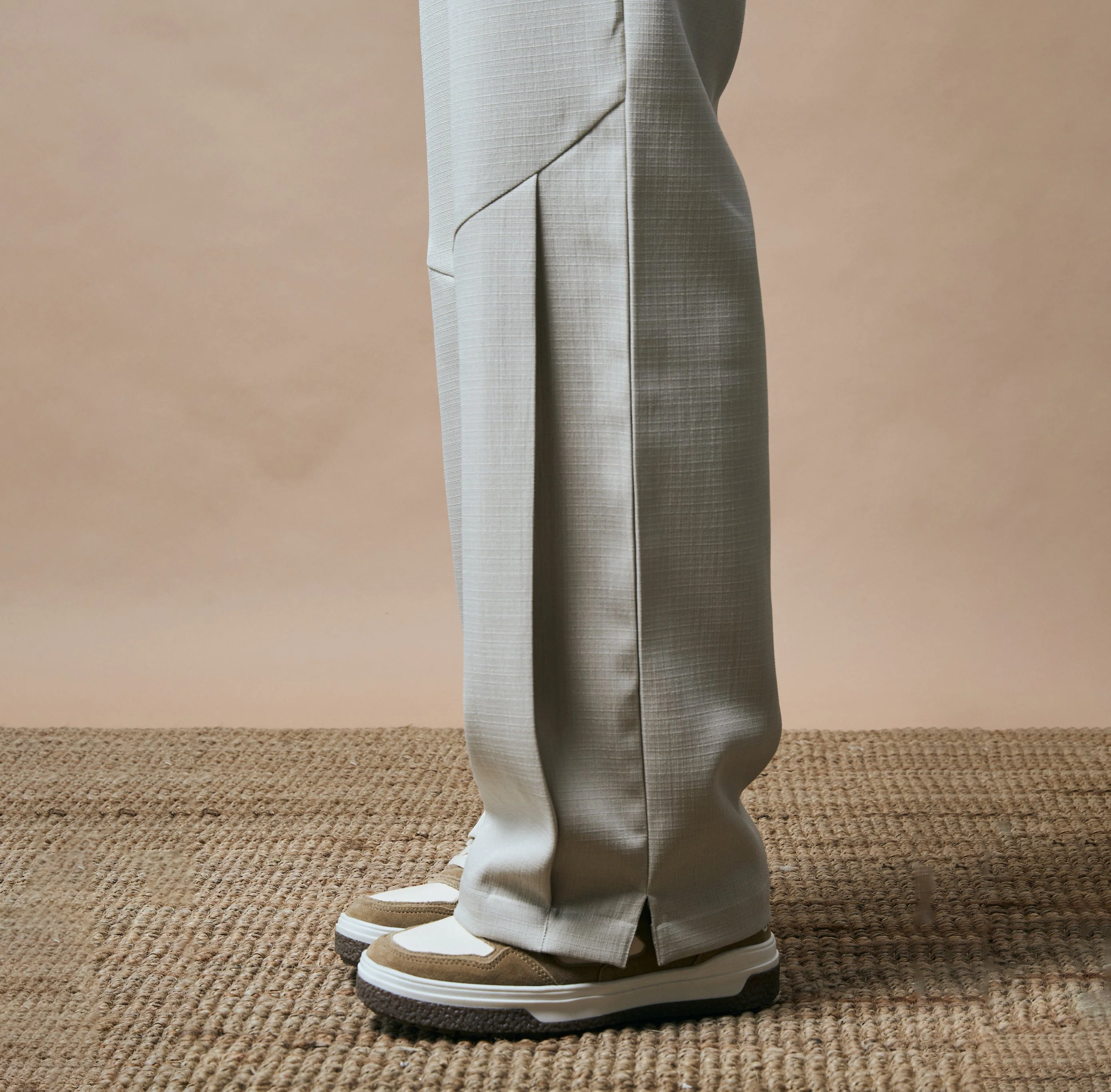 PLEATED ARCH CUT PANTS- BISCUIT - Image 3