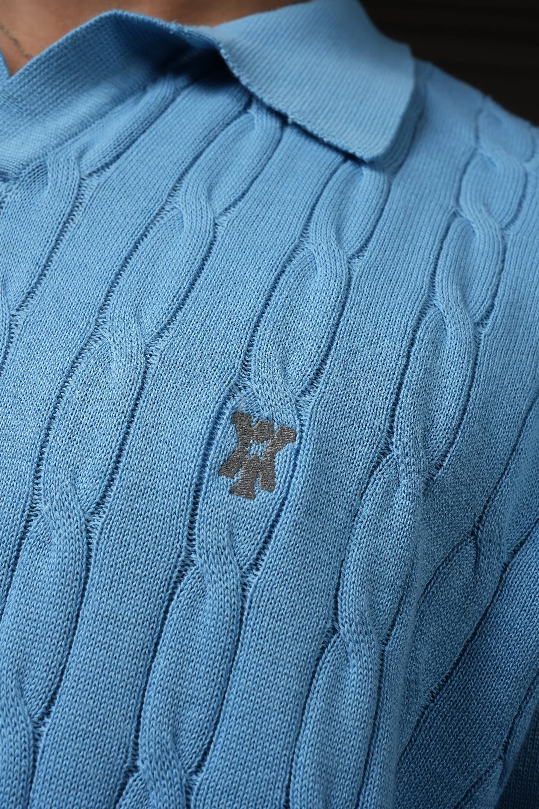 Pristine Cable Knit Polo - Cornflower Blue - Image 4