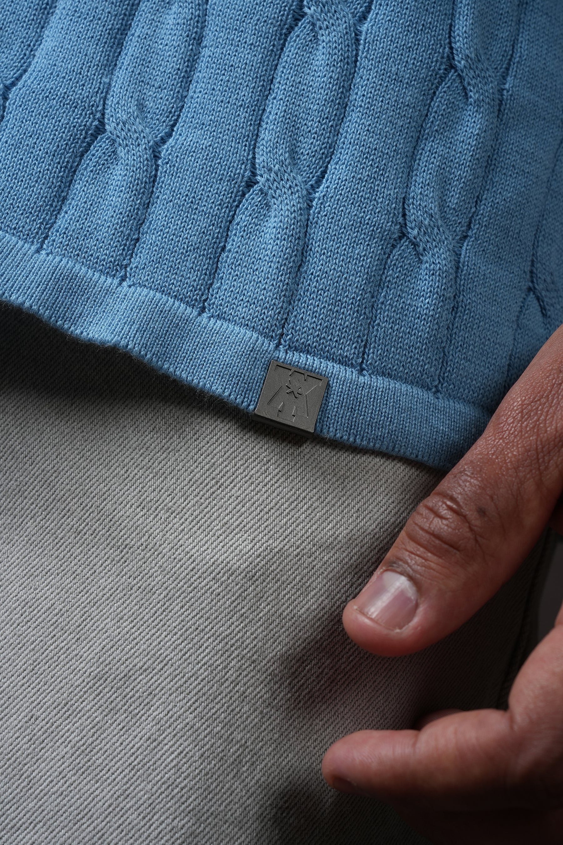 Pristine Cable Knit Polo - Cornflower Blue - Image 5