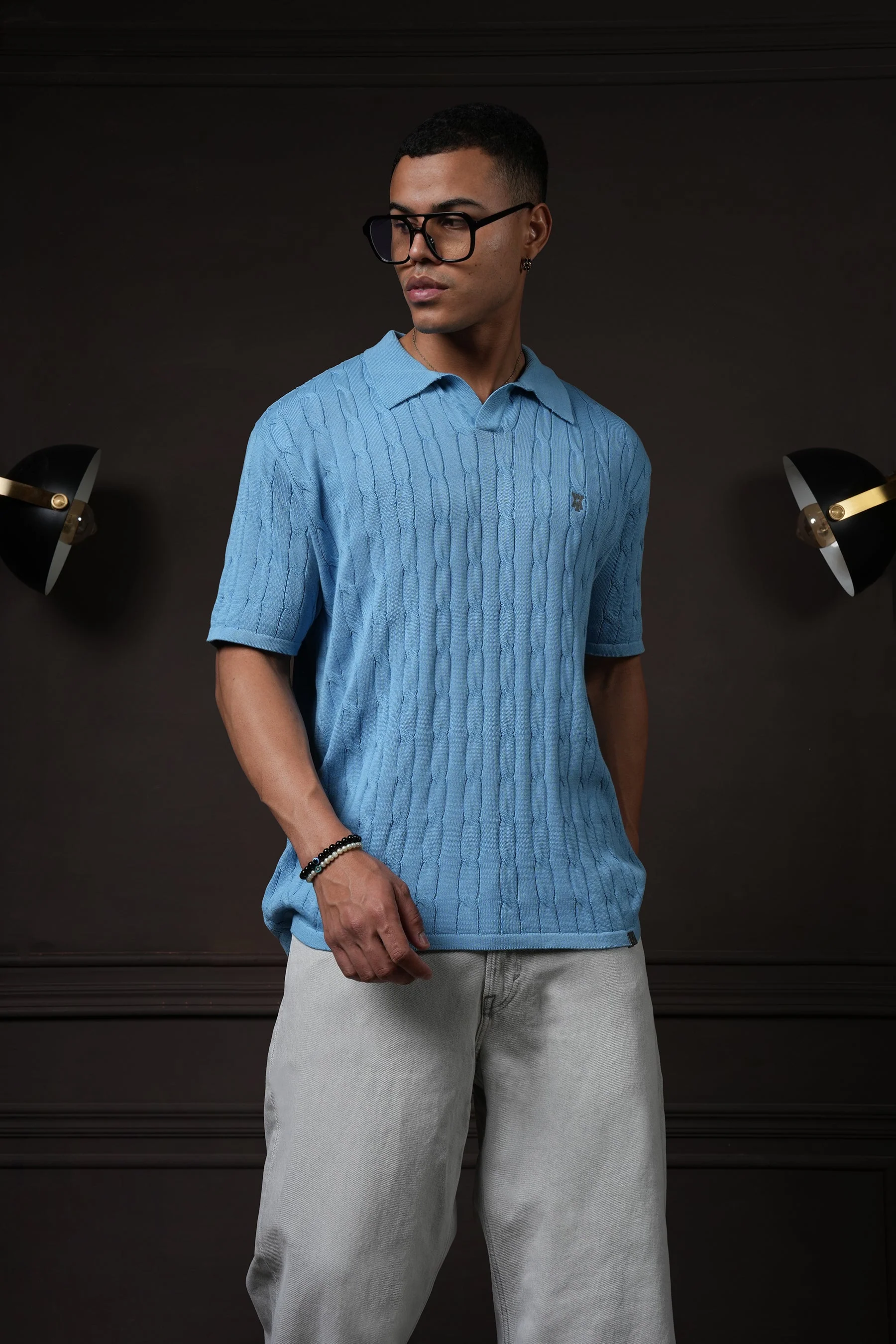 Pristine Cable Knit Polo - Cornflower Blue - Image 6
