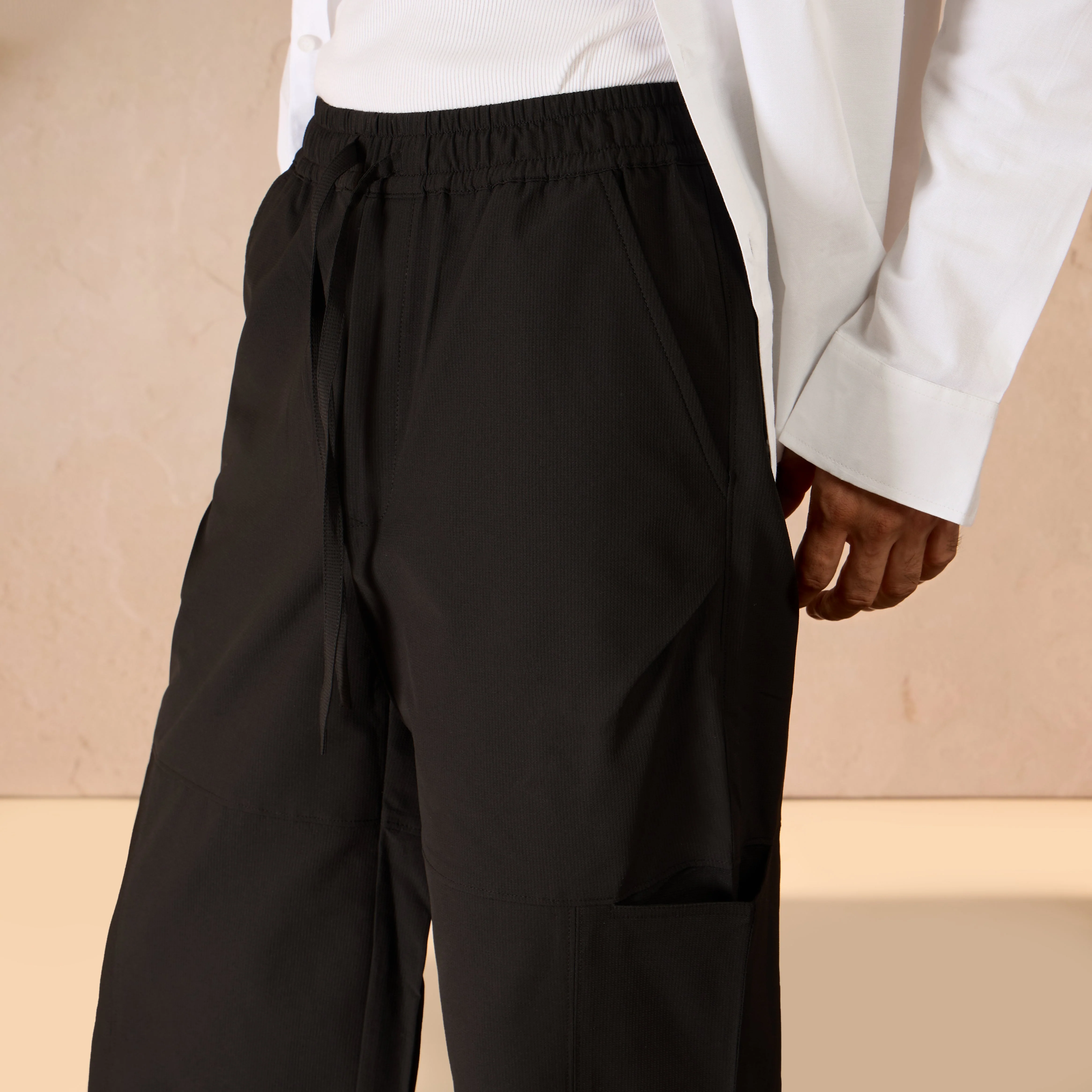RELAXED FIT PARACHUTE TRACK PANT - BLACK - Image 6