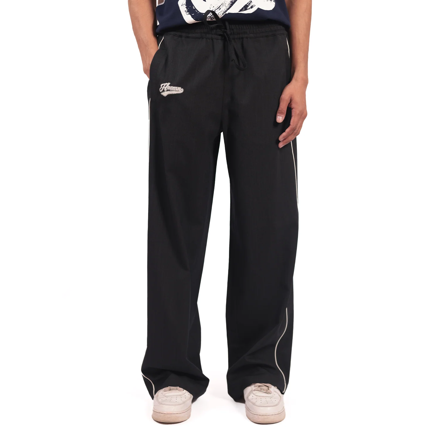 Shreyas Iyer x HUEMN embroidered trackpant with piping detail (Black) - Image 3