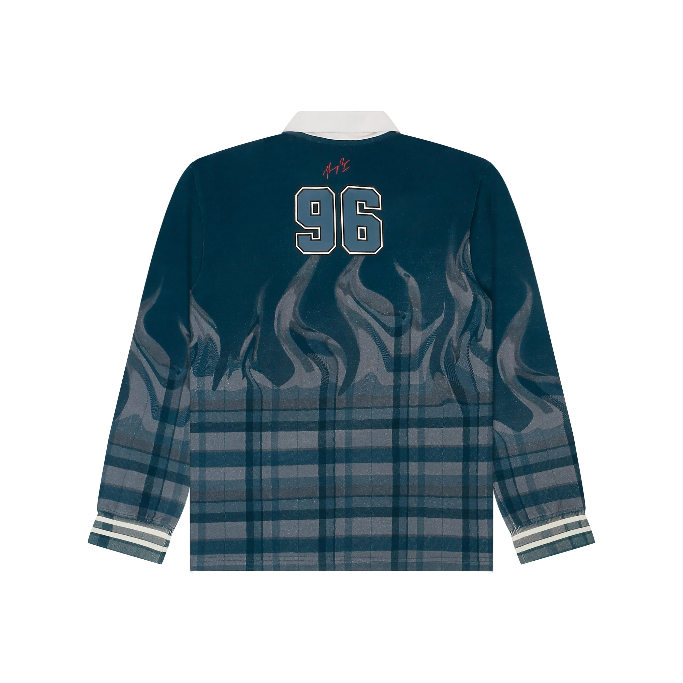 Shreyas Iyer x HUEMN 'SI' monogram full sleeved t-shirt in checkered flame pattern (Blue) - Image 2
