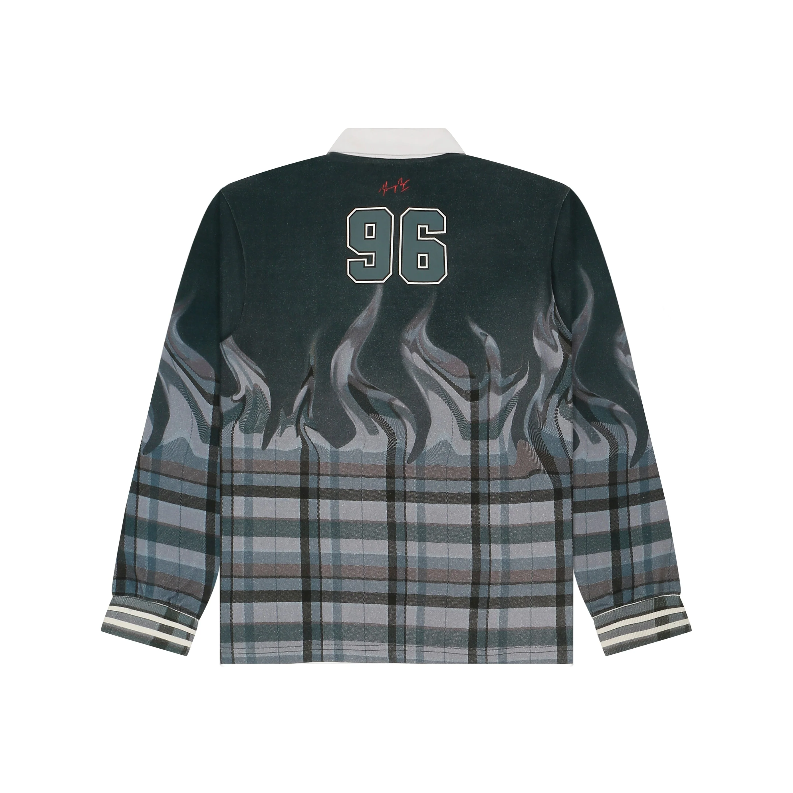 Shreyas Iyer x HUEMN 'SI' monogram full sleeved t-shirt in checkered flame pattern (Green) - Image 2