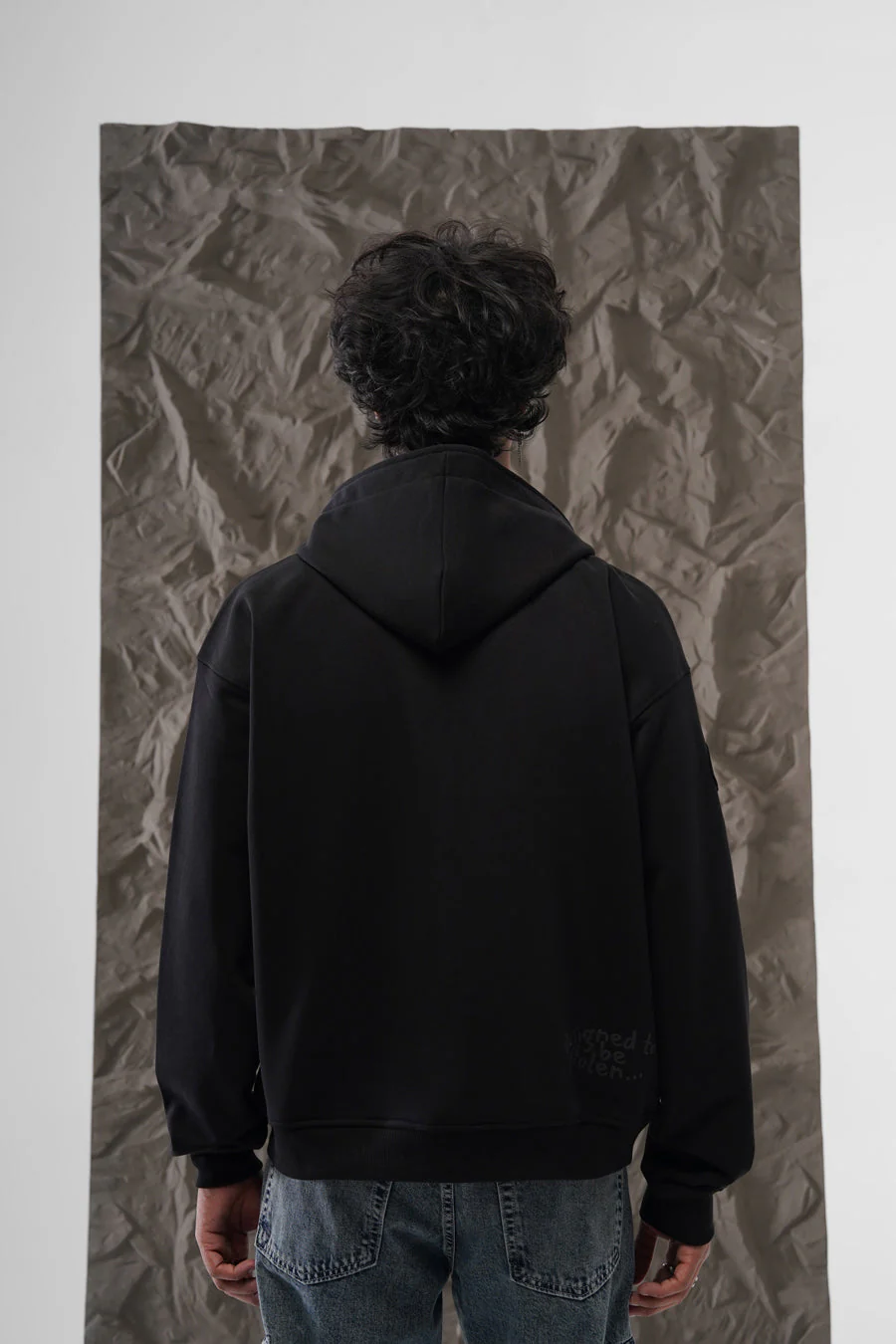 STAMP ZIP UP HOODIE – BLACK - Image 2