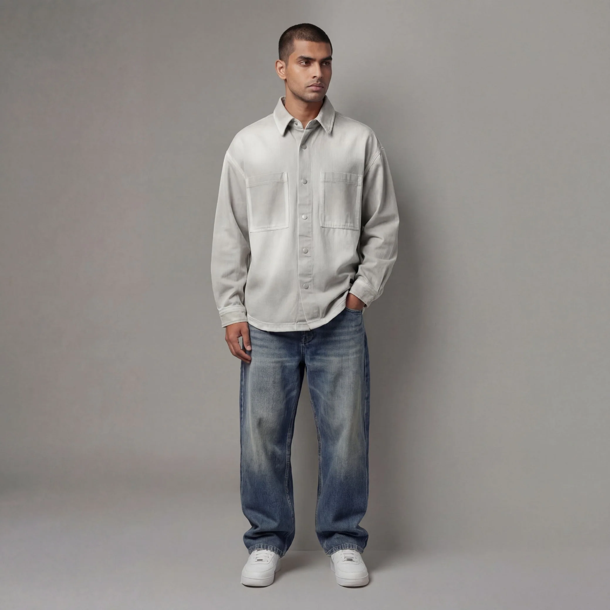 STONE WASH DENIM OVERSHIRT - Image 4