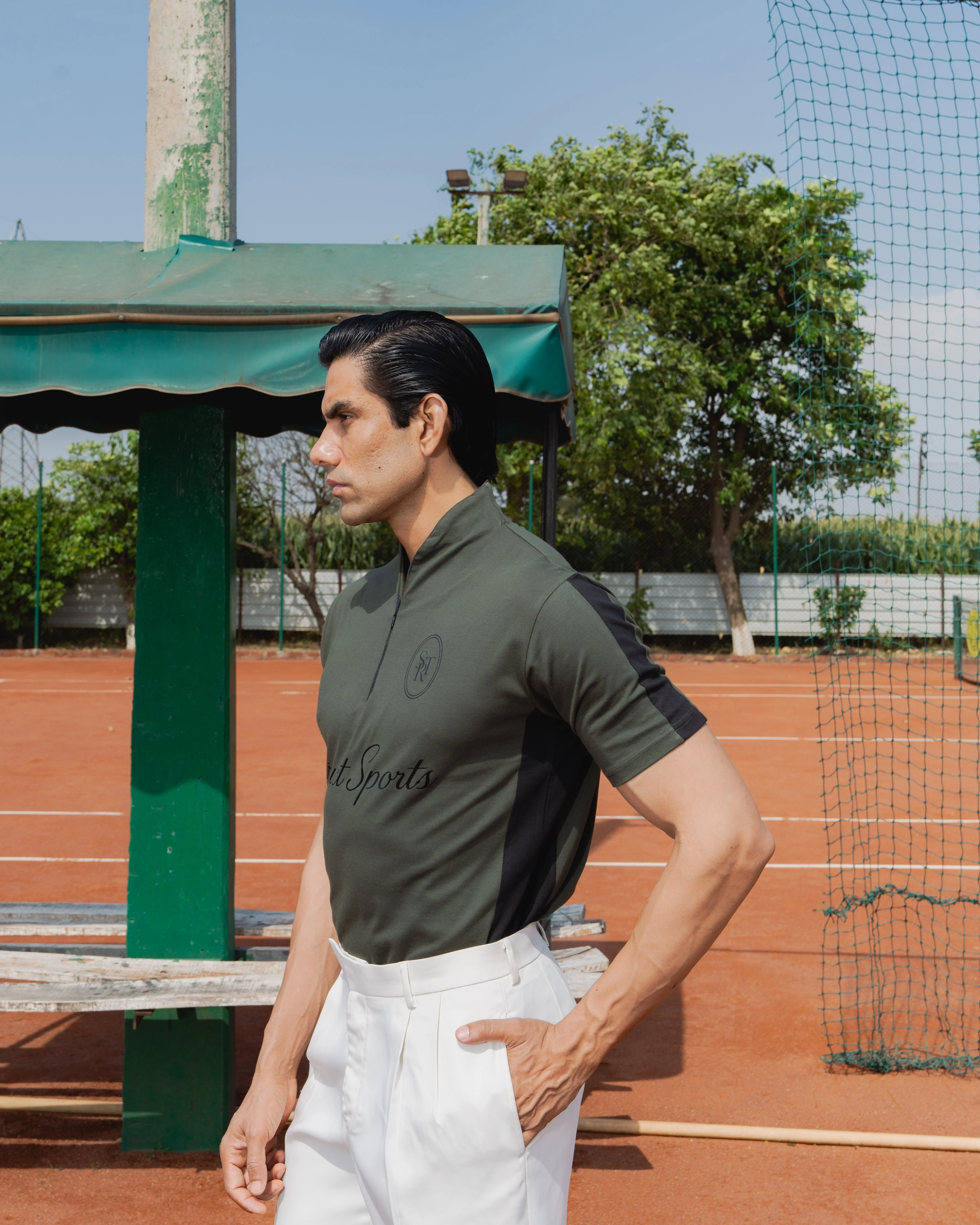 STRUCT CLUB HALF ZIP T-SHIRT - OLIVE - Image 5