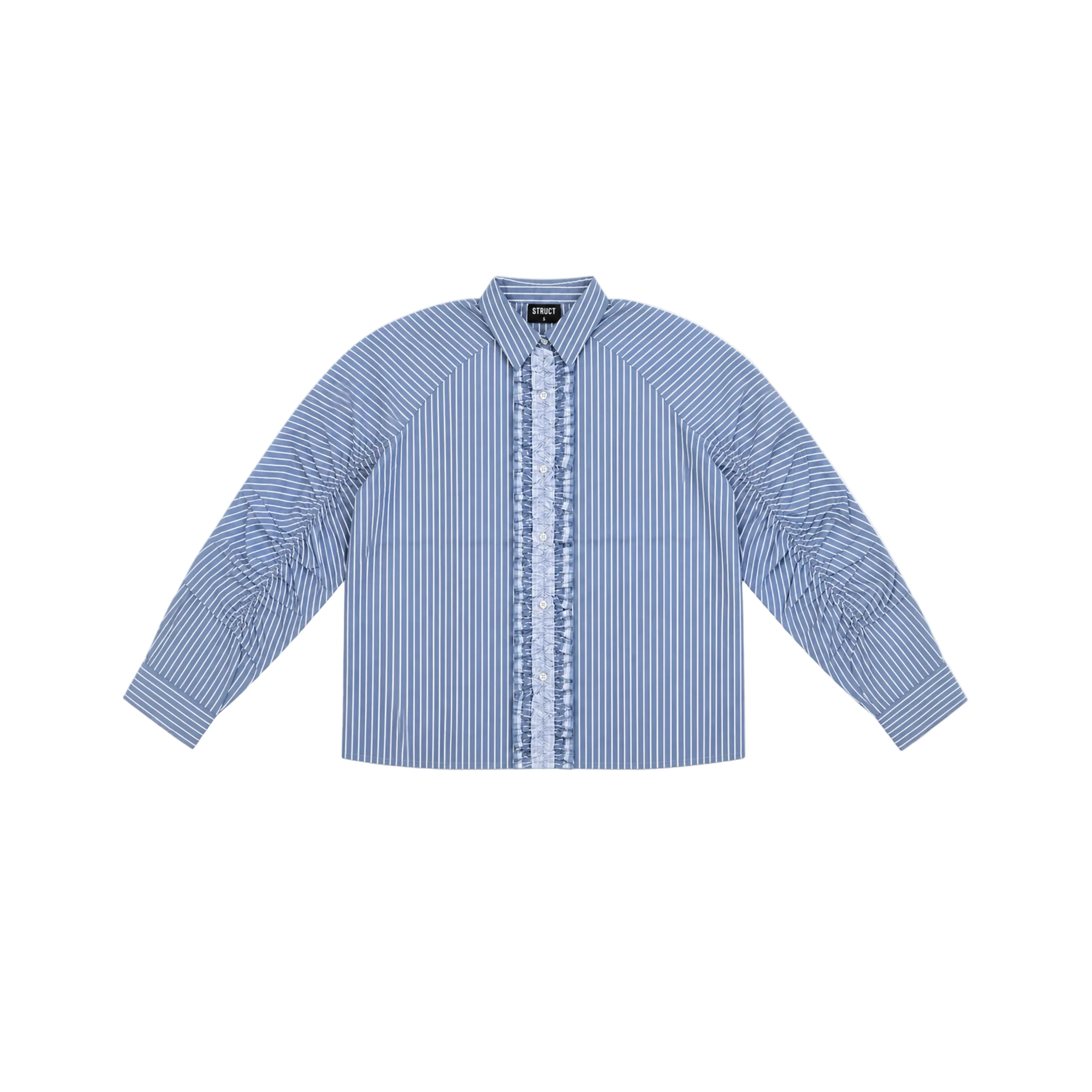 STRUCT RUFFLED PINSTRIPE SHIRT - COOL BLUE