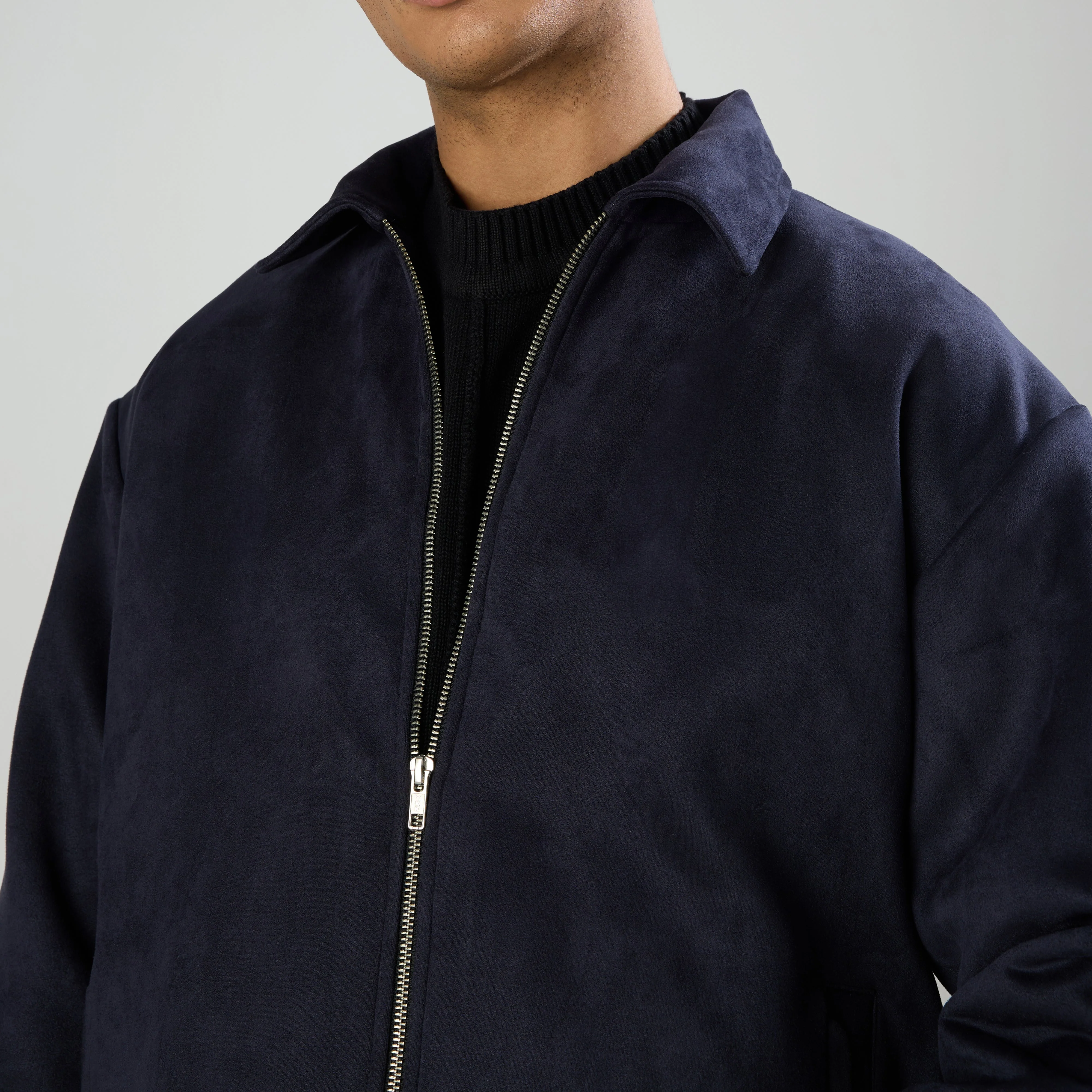 SUEDE TWO-WAY ZIP JACKE - NAVY - Image 6
