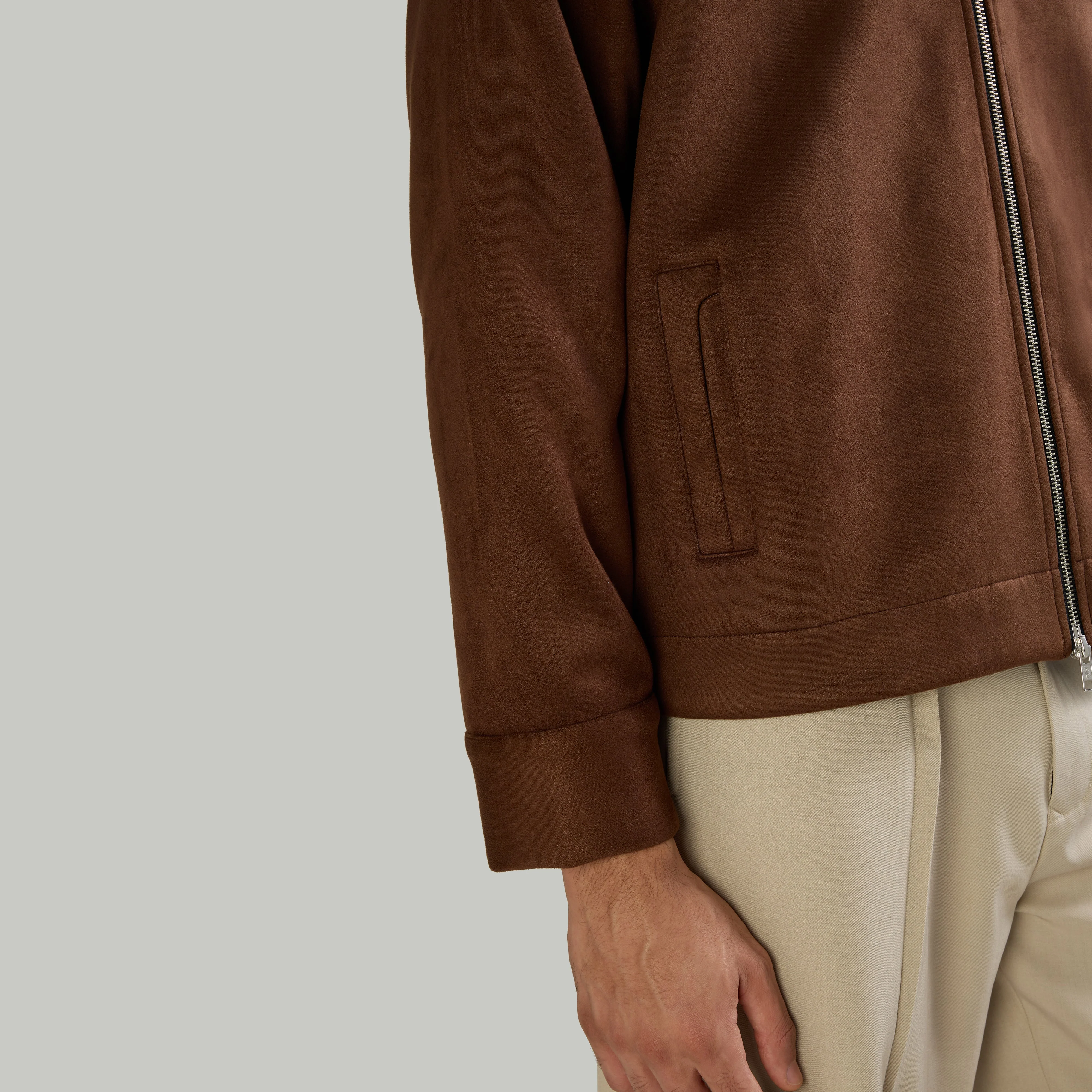 SUEDE TWO-WAY ZIP JACKET - BROWN - Image 4