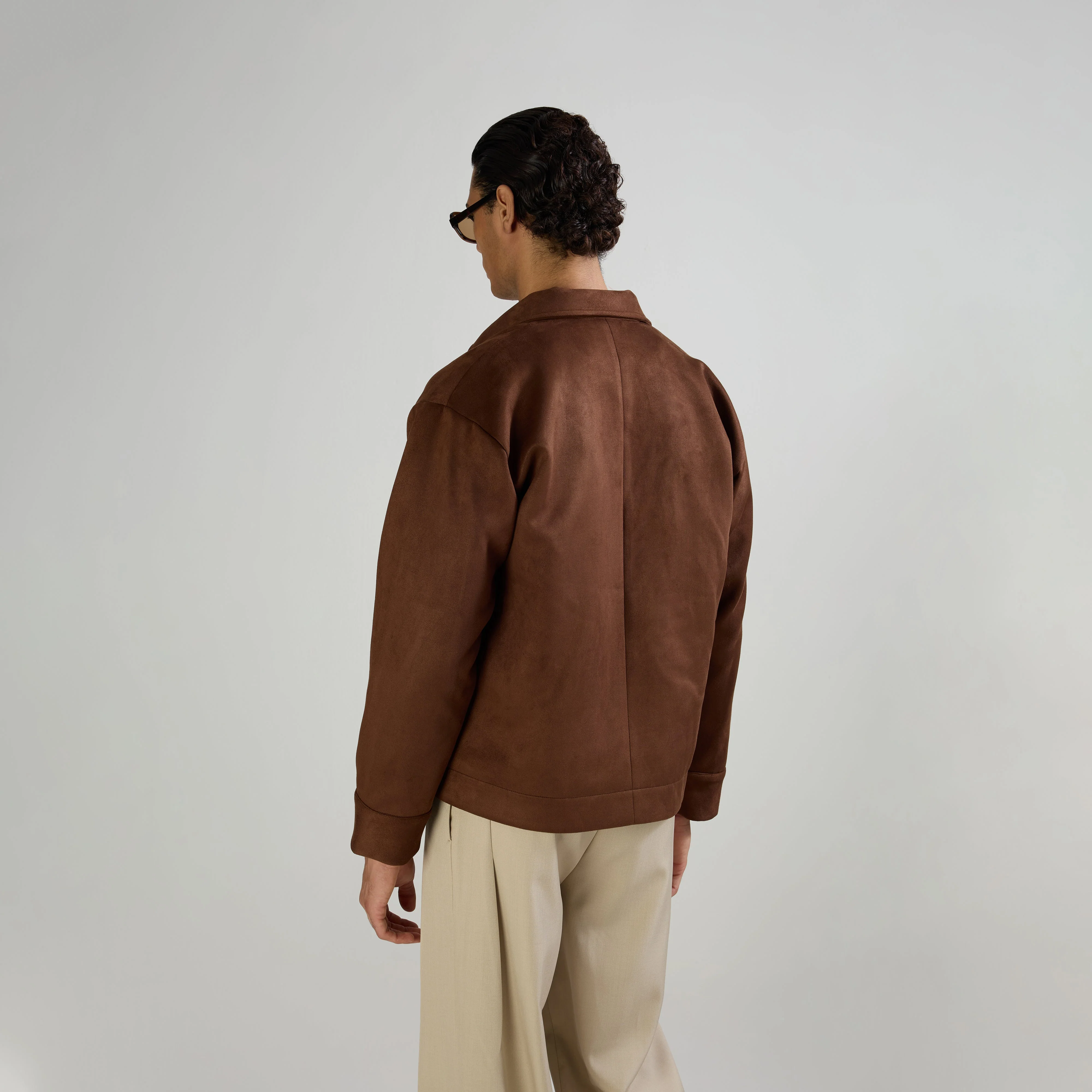 SUEDE TWO-WAY ZIP JACKET - BROWN - Image 5