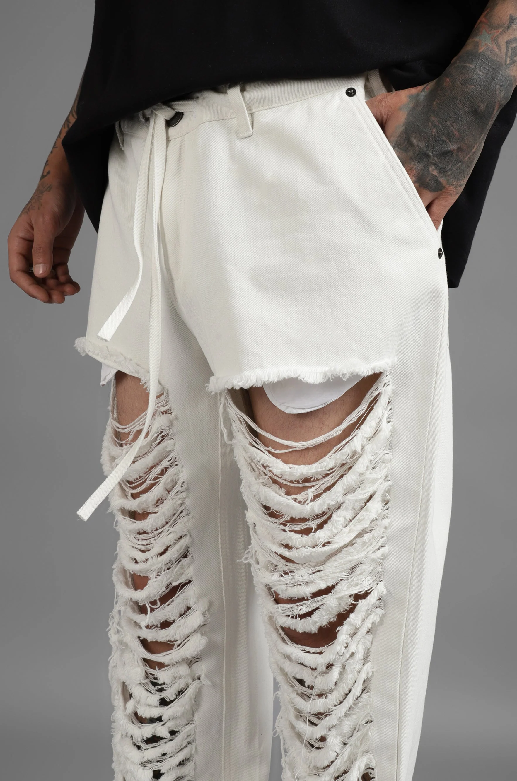 SuperHUEMN Slit and Frayed Denim (White) - Image 8