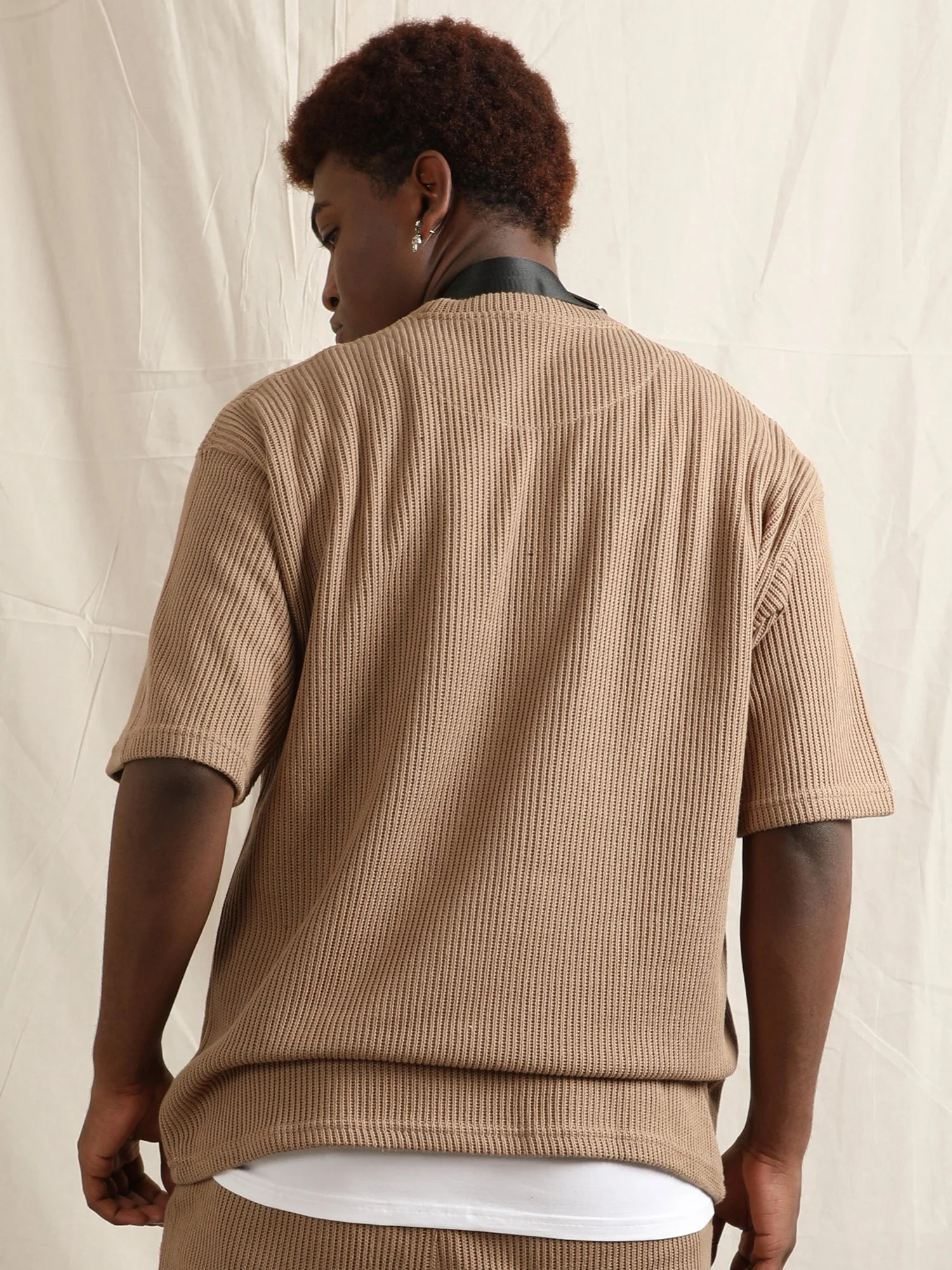 SWEATER KNIT FABRIC TSHIRT(BROWN) - Image 3