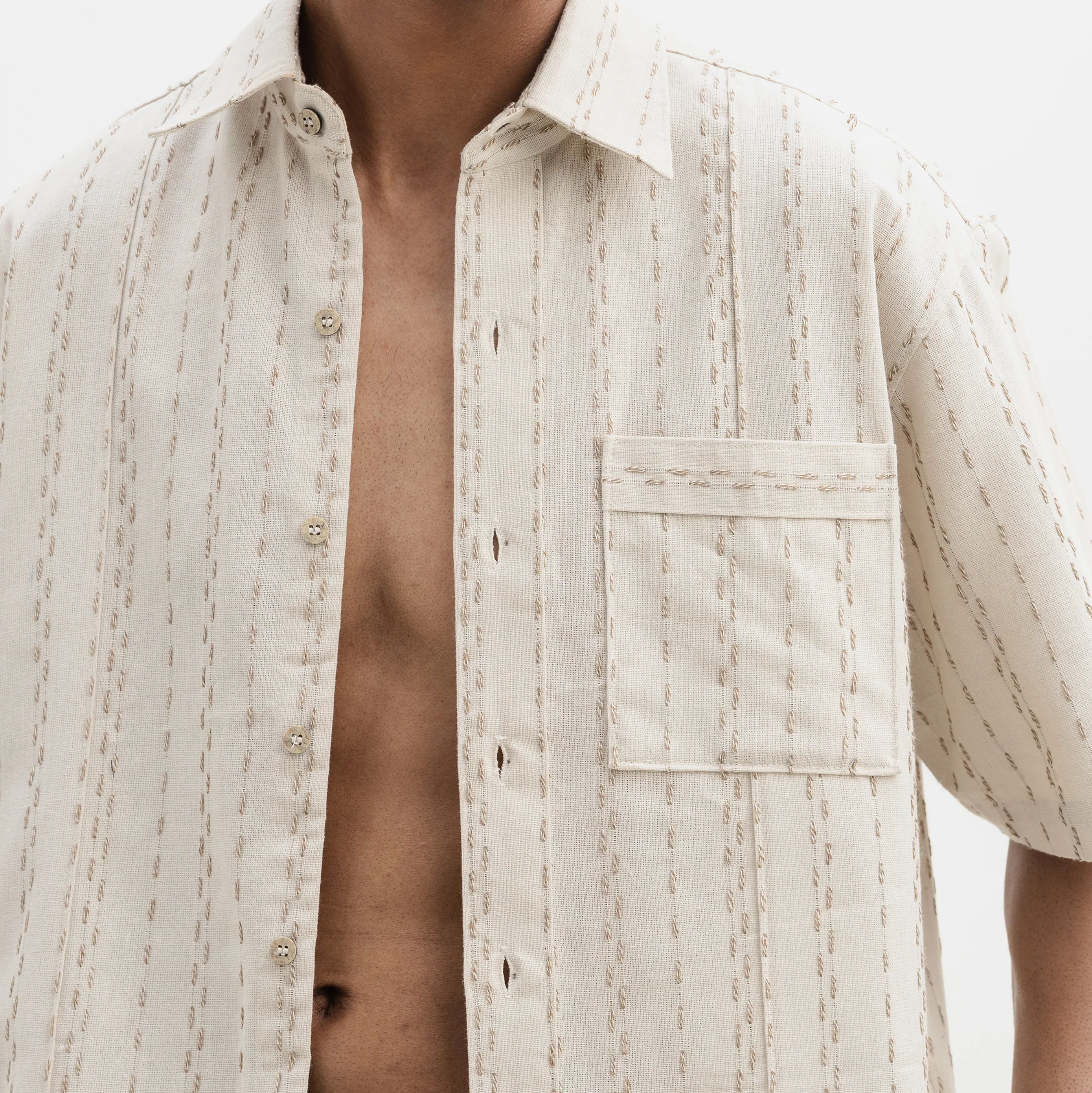 TWO TONED TWISTED YARN SHIRT- SANDALWOOD - Image 5