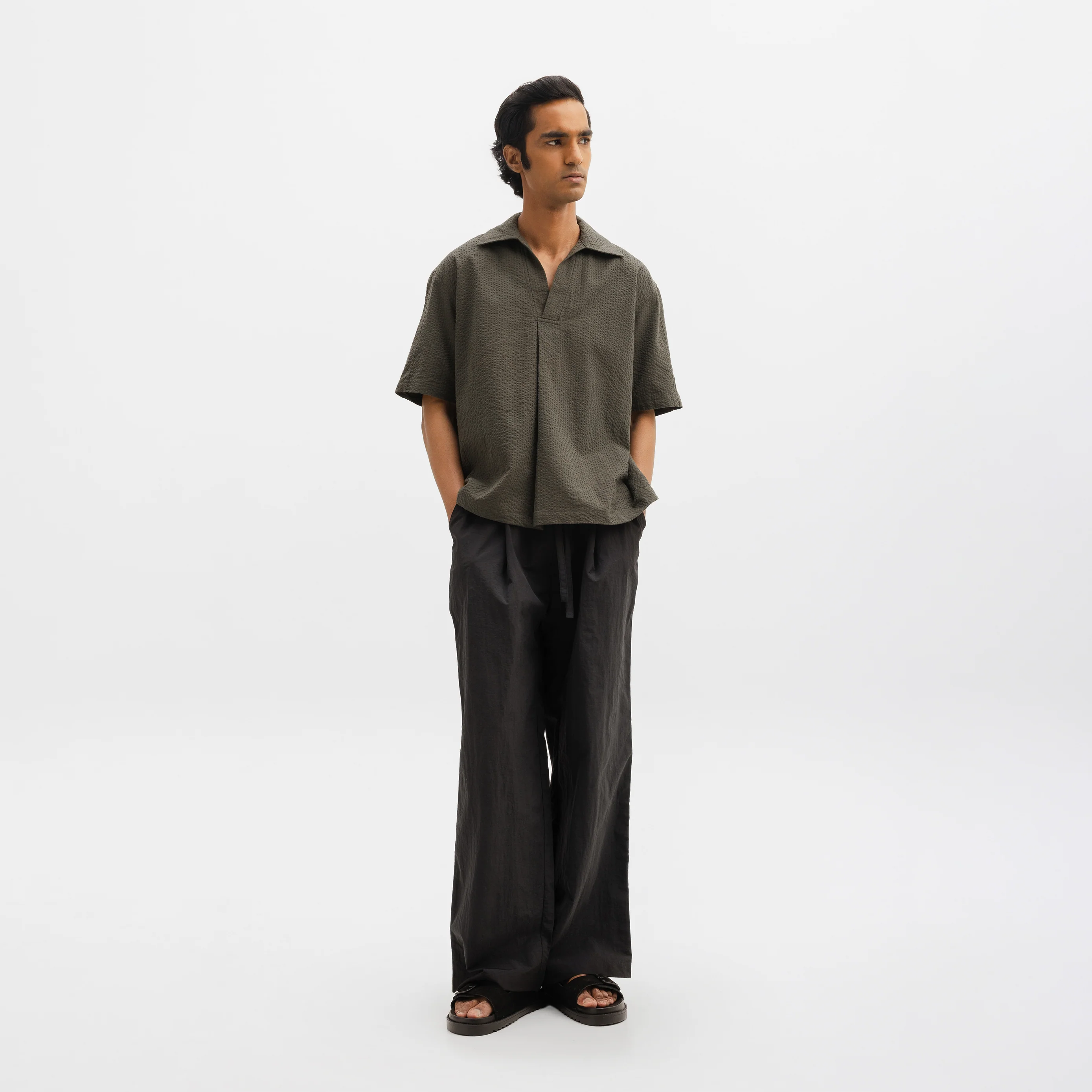 WIDE LEG NYLON PANTS - BLACK - Image 3
